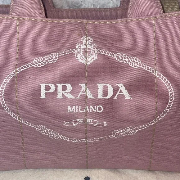 Prada Canapa RARE Light Pink Small Canvas Tote Shoulder Crossbody Bag w/ Strap